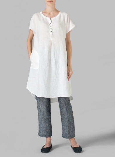 Linen Split Neck Long Tunics