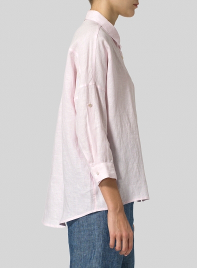 Baby Pink Linen Crop Sleeve Boxy Shirt