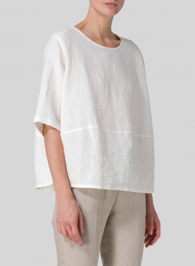 Linen Slip-on Half Sleeve Blouse - Plus Size