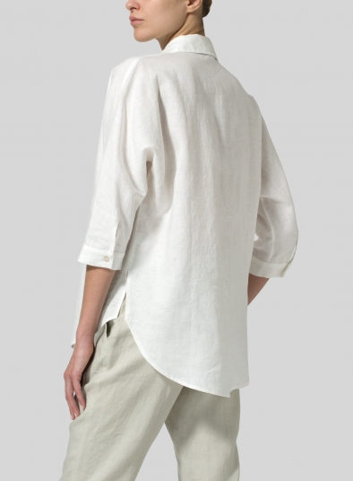 Linen Half-Button Tunic - Plus Size