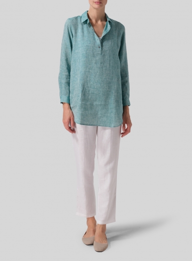 Linen Long Plus Size Button Asymmetrical Tunic Shirt - Danellys