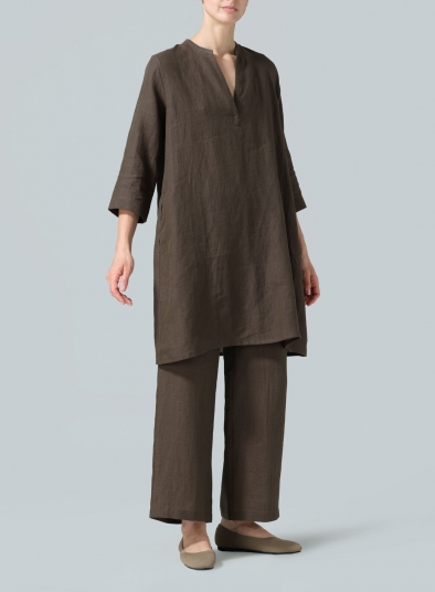 Linen V-neck Mandarin Collar Tunic