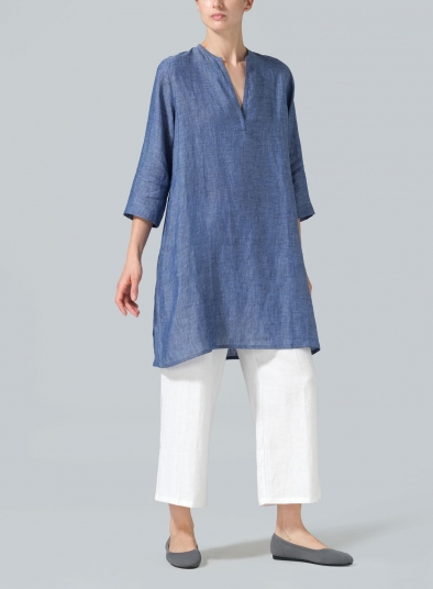 Linen V-neck Mandarin Collar Tunic