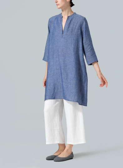 Linen V-neck Mandarin Collar Tunic