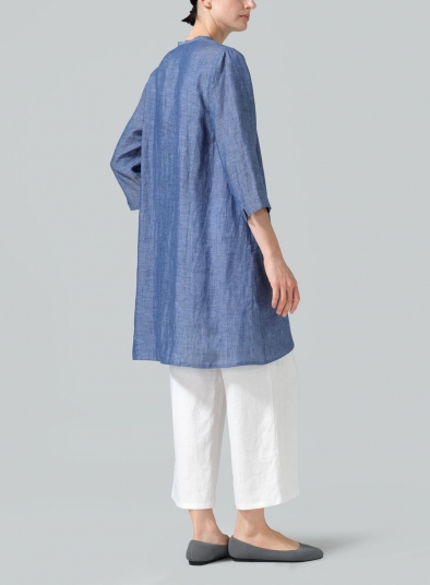 Linen V-neck Mandarin Collar Tunic