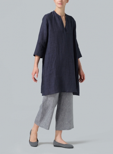 Linen V-neck Mandarin Collar Tunic