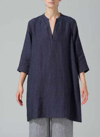 Linen V-neck Mandarin Collar Tunic