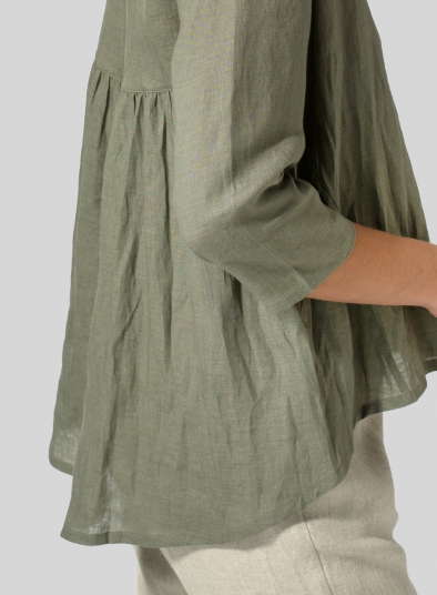 Dark Khaki Linen A-line High-Low Top