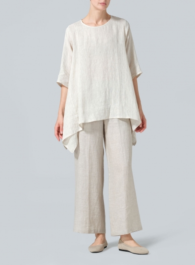 Linen Half Sleeves Handkerchief Hem Tunic