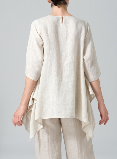 Linen Half Sleeves Handkerchief Hem Tunic