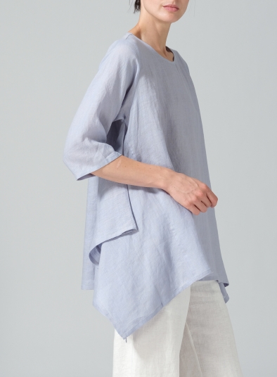 Linen Half Sleeves Handkerchief Hem Tunic