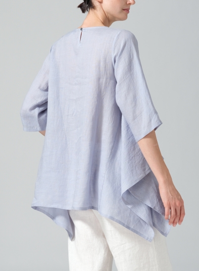 Linen Half Sleeves Handkerchief Hem Tunic