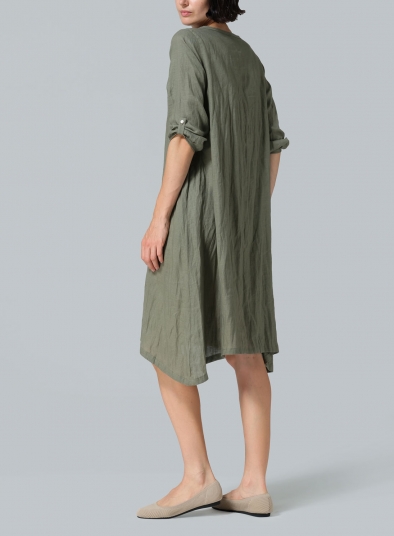 Linen Flare Midi Dress