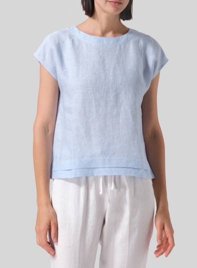 Linen Boxy Cap Sleeves Cropped Top