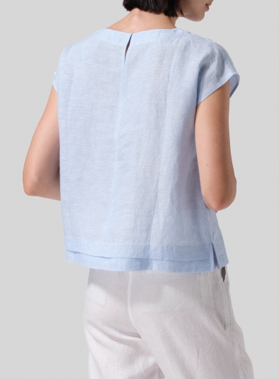 Linen Boxy Cap Sleeves Cropped Top