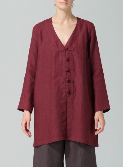 Linen Handmade Knot Buttons Straight-Cut Top