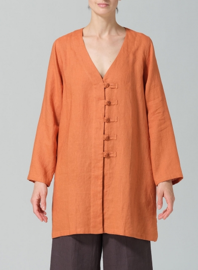 Linen Handmade Knot Buttons Straight-Cut Top