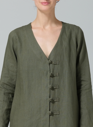 Linen Handmade Knot Buttons Straight-Cut Top