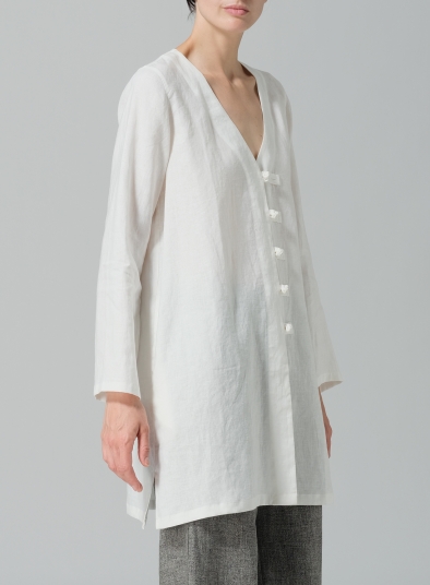 Linen Handmade Knot Buttons Straight-Cut Top