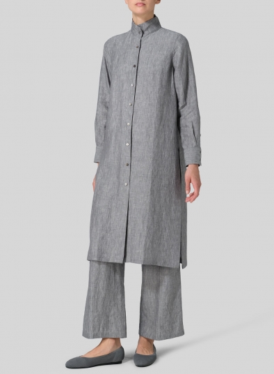 Boat neck linen summer tunic, eco organic plus size modern linen cloth,  casual peasant knee length dress. …