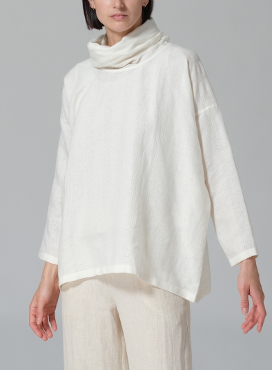 Cotton Linen Long Sleeve Cowl Neck Top