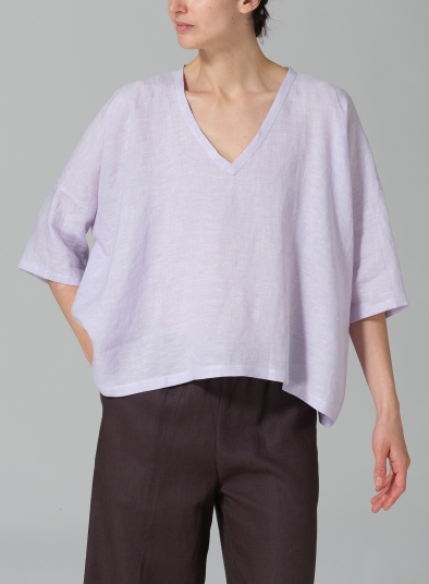 Linen Loose Deep V-Neck Top