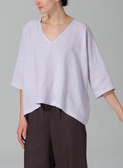 Linen Loose Deep V-Neck Top