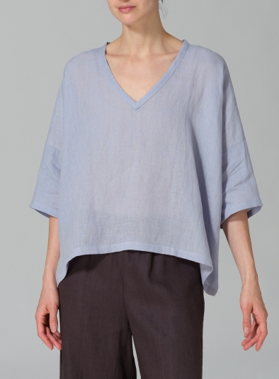 Linen Loose Deep V-Neck Top