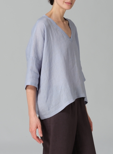 Linen Loose Deep V-Neck Top