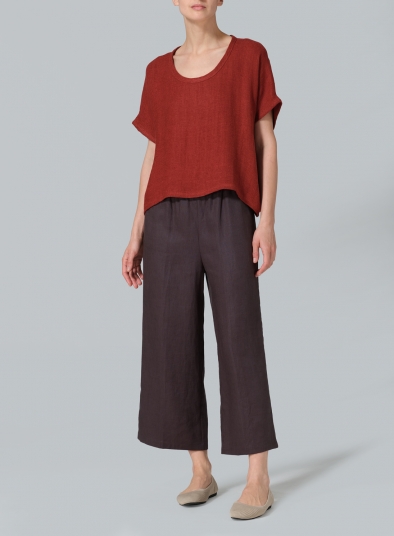 Linen Dolman Short Sleeve Box Top