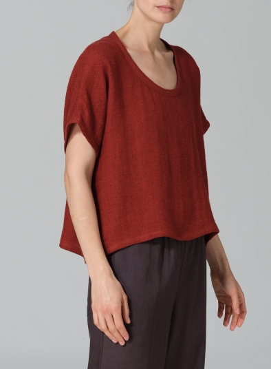 Linen Dolman Short Sleeve Box Top