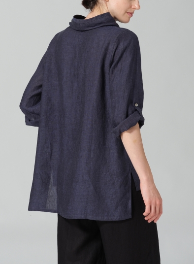 Linen Cowl Neck Rolled Sleeve Loose Top