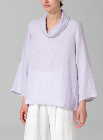 Linen Cowl Neck Rolled Sleeve Loose Top