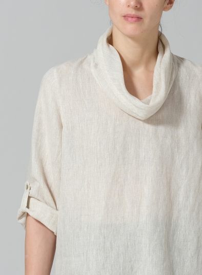 Linen Cowl Neck Rolled Sleeve Loose Top