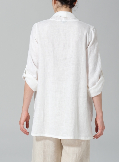 Linen Cowl Neck Rolled Sleeve Loose Top