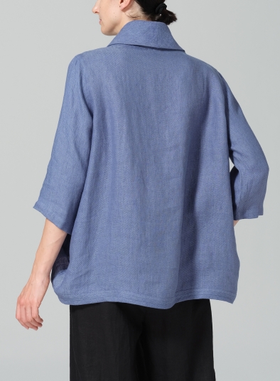 Linen Cowl Neck Curved Hem Top