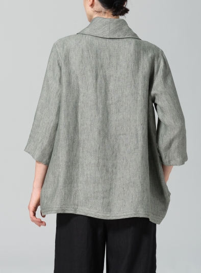 Linen Cowl Neck Curved Hem Top