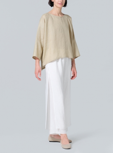 Linen Wide Round Neck Dropped Shoulder Top