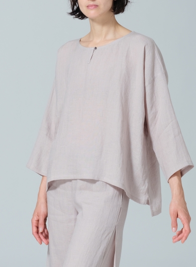 Linen Wide Round Neck Dropped Shoulder Top