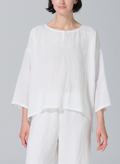 Linen Wide Round Neck Dropped Shoulder Top