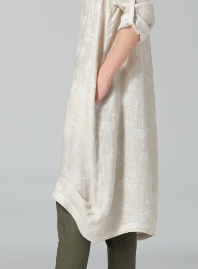 Linen Rolled Sleeve Cowl Neck Long Tunic