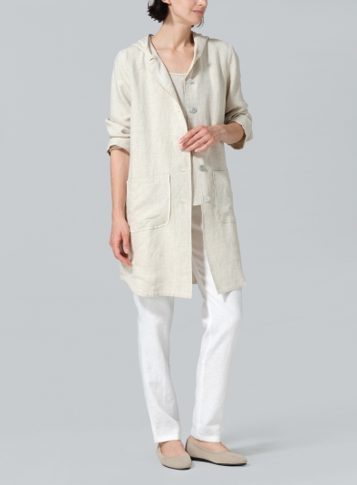 Linen Button-Up Hooded Tunic