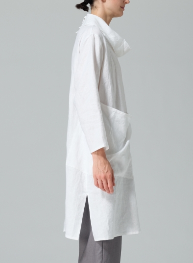 Linen Cowl Neck Patch Pocket Oversized Tunic