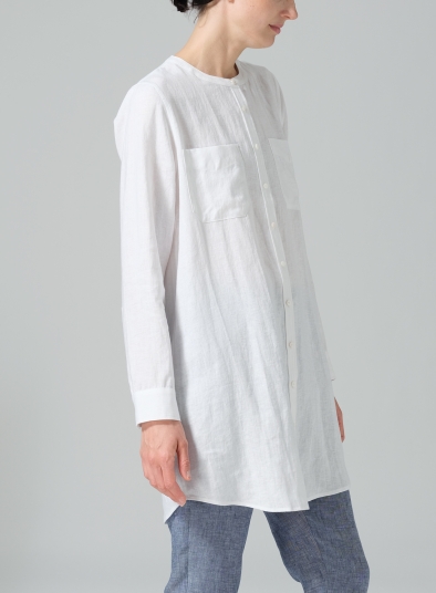 Linen Open Front Long Shirt