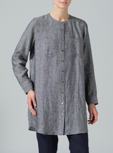 Linen Open Front Long Shirt