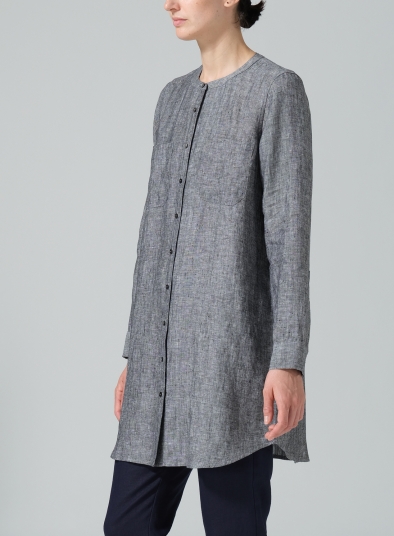 Linen Open Front Long Shirt