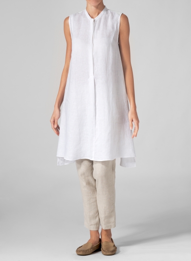 Linen Sleeveless A Line Long Tunic - Plus Size