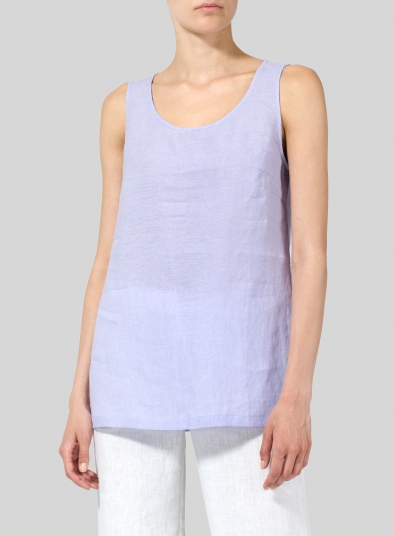 Lavender Linen V-neck Stand Collar Long Blouse - Plus Size