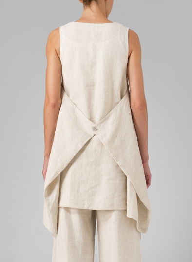 Linen Sleeveless Asymmetric Hem Oat Tunic Set