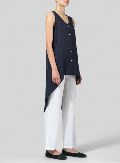 Linen Asymmetrical Hem Tail Top